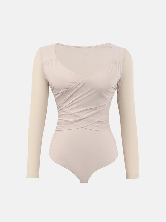 Rhyff Bodysuits for Womens Long Sleeve Sheer Mesh Ruched S-XL