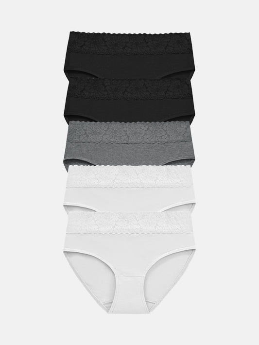 RHYFF Womens Underwear Cotton Hipster Panties Lace Panty 5-pack 6004