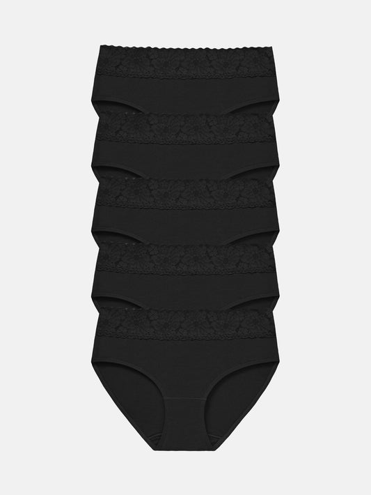 RHYFF Womens Underwear Cotton lace panties Full Briefs Black-5 Pack 6004