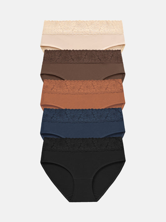 RHYFF Womens Underwear Cotton Lace Panties Full Briefs Dark Color-5 Pack 6004