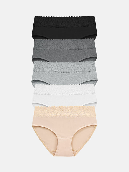 RHYFF Womens Underwear Cotton Lace Panties Full Briefs Dark Color-5 Pack 6004