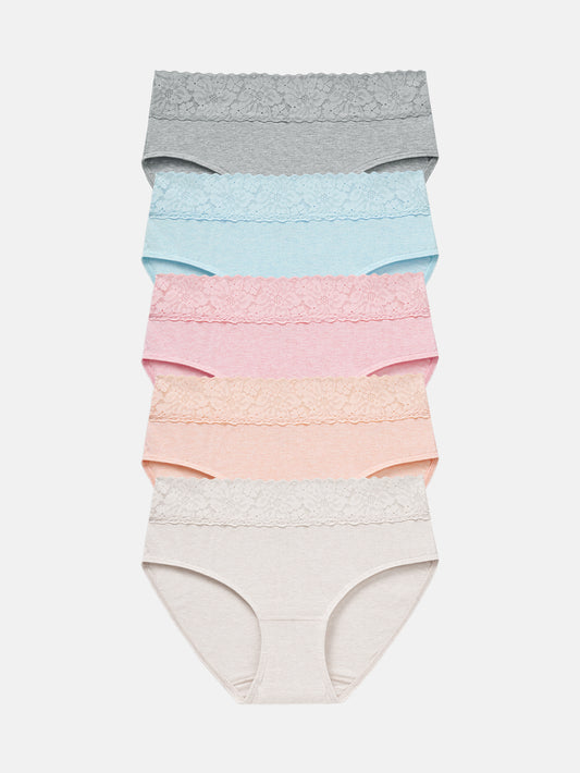 RHYFF Womens Underwear Cotton Hipster Panties Lace Panty 5-pack 6004