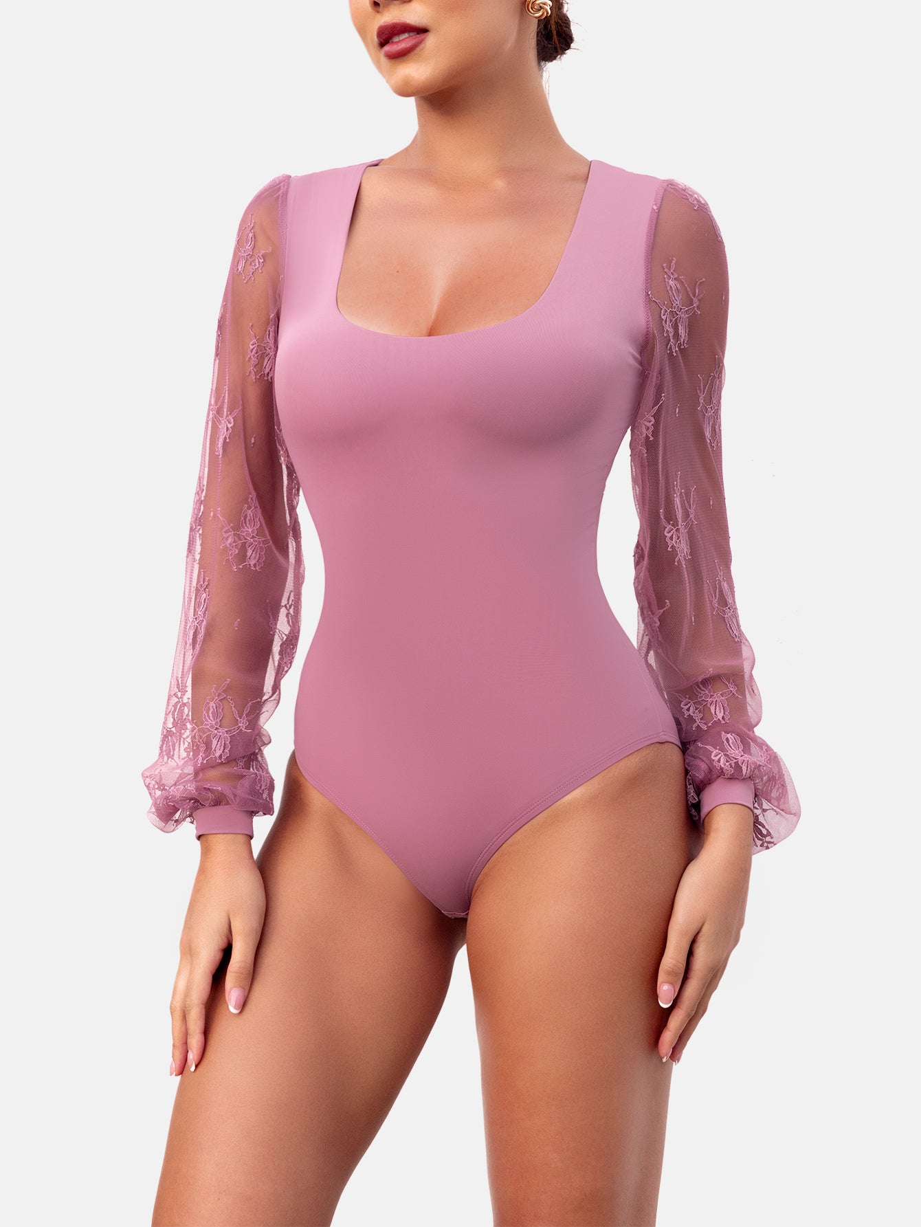 Rhyff Long Sleeve Body Suits Womens Thong Double Lined Round S-XL