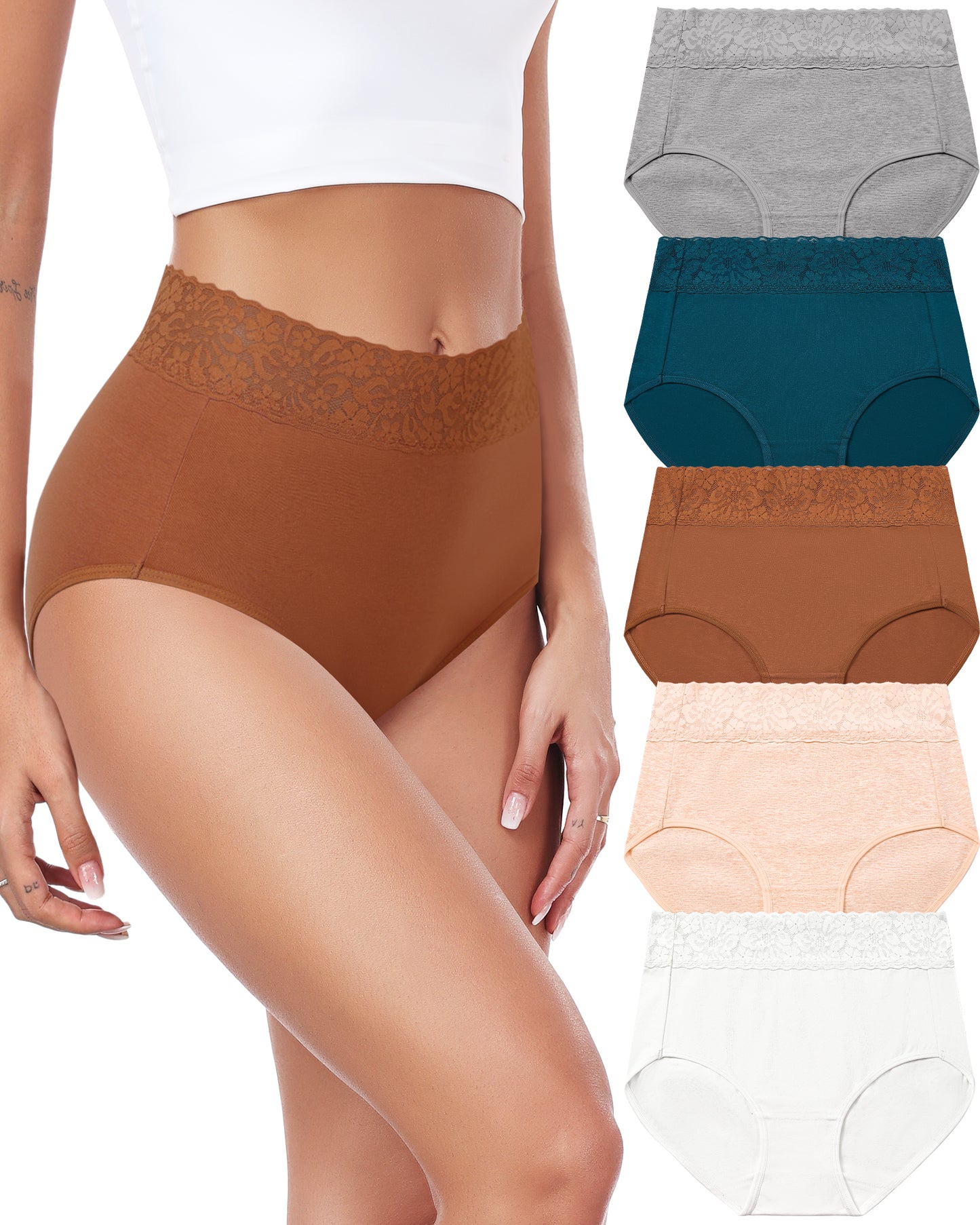 RHYFF Womens Underwear Cotton Lace Panties High Waist Panty Soft Breathable Ladies Hipster Full Coverage Briefs S-3XL