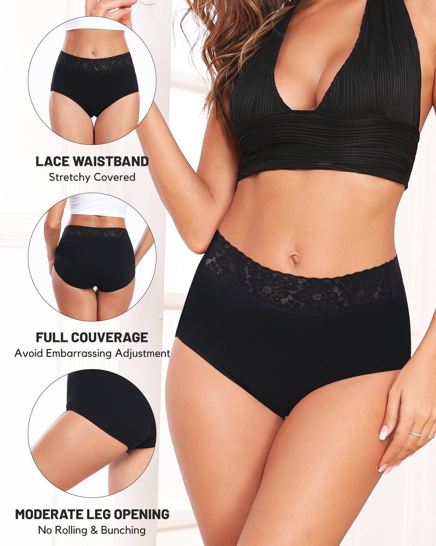 RHYFF Womens Underwear Cotton Lace Panties High Waist Panty Soft Breathable Ladies Hipster Full Coverage Briefs S-3XL