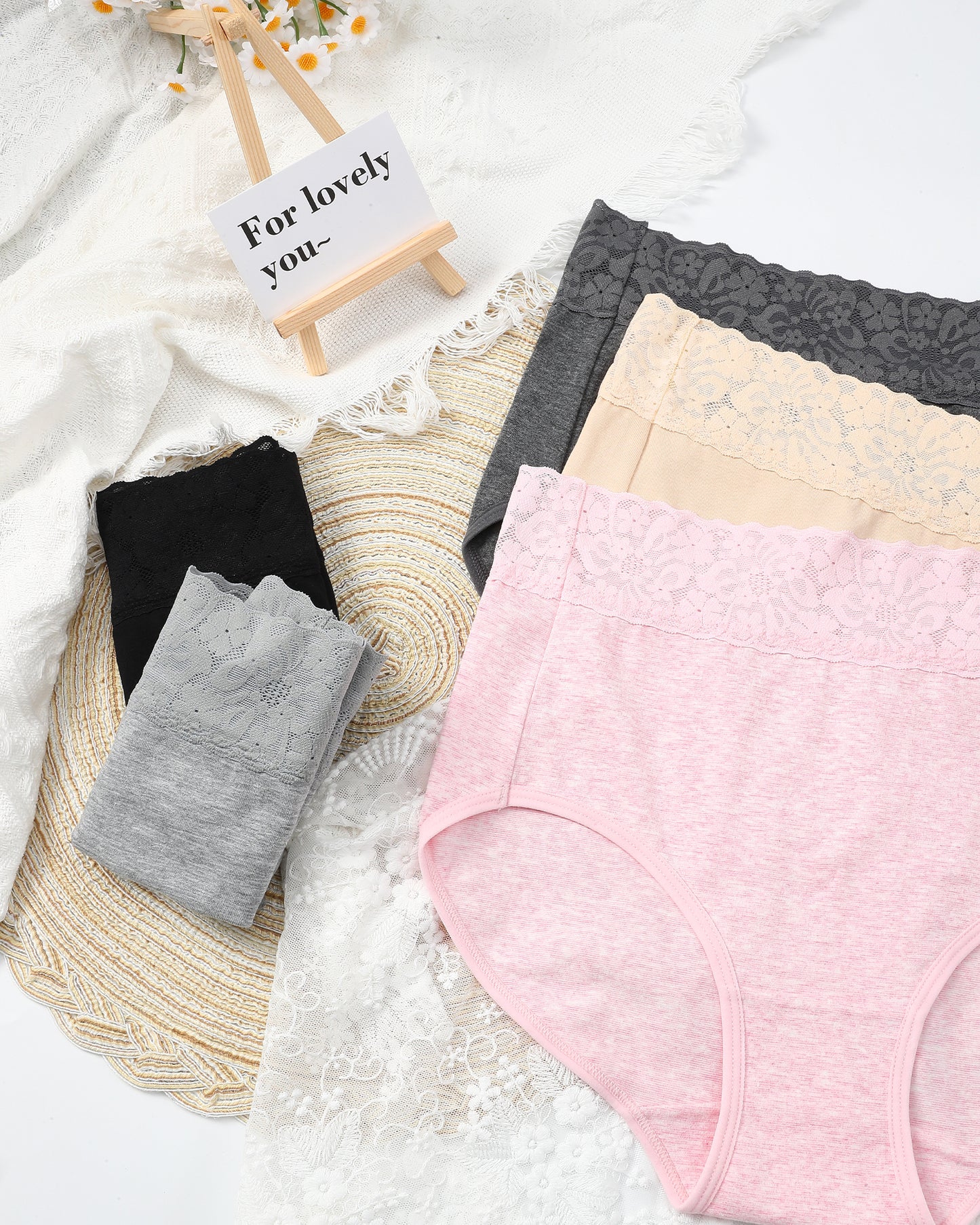 RHYFF Womens Underwear Cotton Lace Panties High Waist Panty Soft Breathable Ladies Hipster Full Coverage Briefs S-3XL