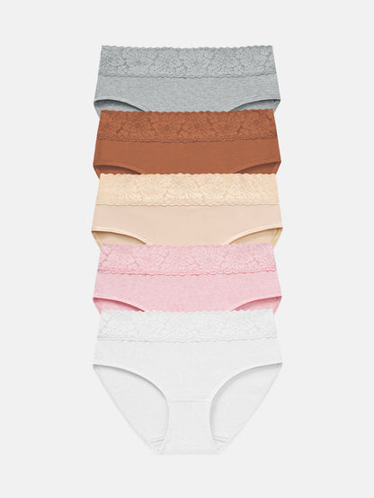 RHYFF Womens Underwear Cotton Hipster Panties Lace Panty 5-pack 6004