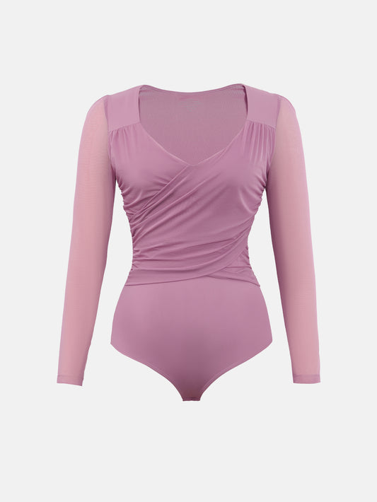 Rhyff Bodysuits for Womens Long Sleeve Sheer Mesh Ruched  S-XL