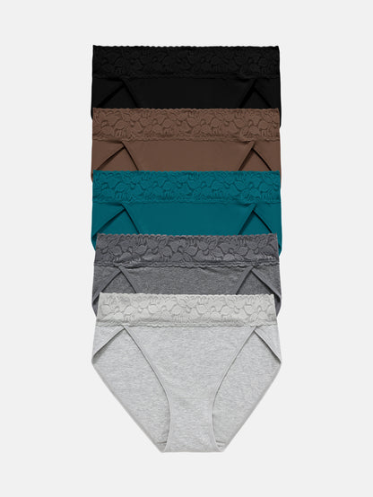 RHYFF Womens Underwear Cotton Bikini Panties High Cut 5-PACK 3168