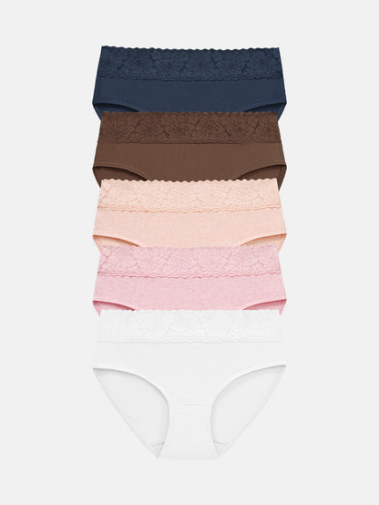 RHYFF Womens Underwear Cotton Hipster Panties Lace Panty 5-pack 6004