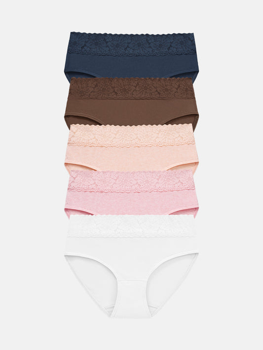 RHYFF Womens Underwear Cotton Hipster Panties Lace Panty 5-pack 6004