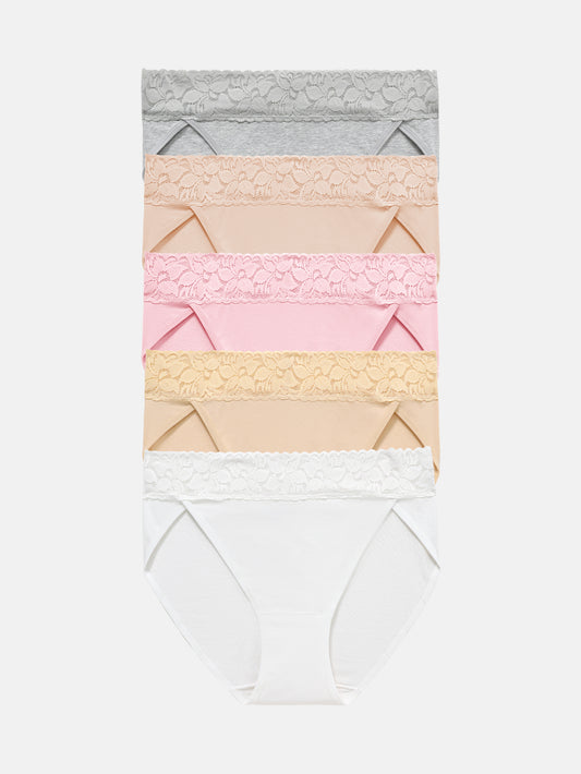 RHYFF Womens Underwear Cotton Bikini Panties High Cut 5-PACK 3168