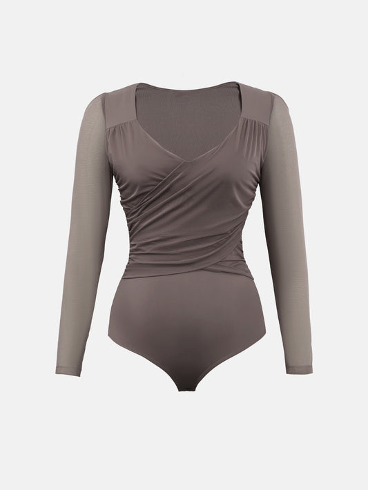 Rhyff Bodysuits for Womens Long Sleeve Sheer Mesh Ruched  S-XL