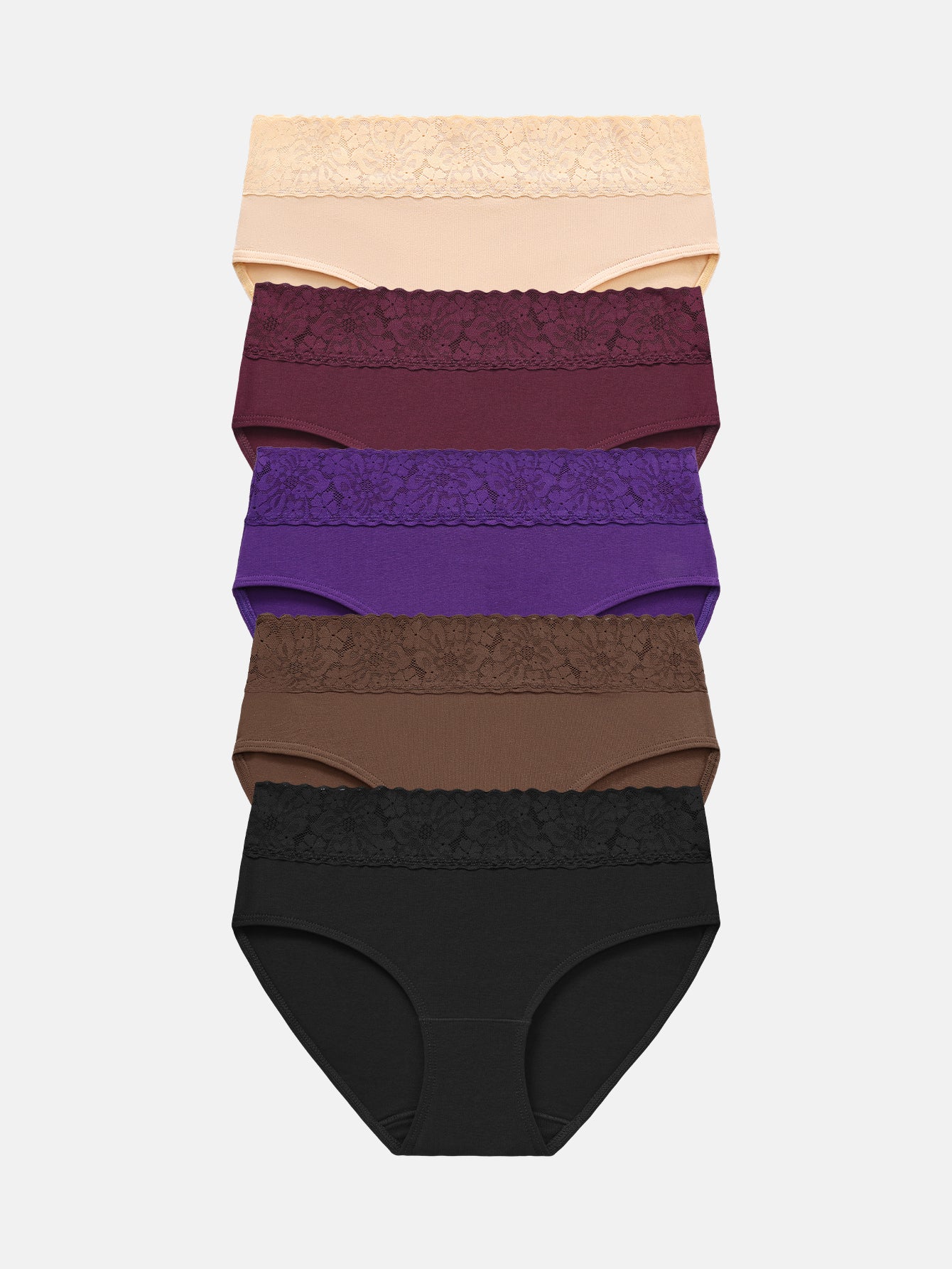 RHYFF Womens Underwear Cotton Lace Panties Full Briefs Dark Color-5 Pack 6004