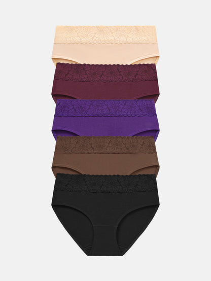 RHYFF Womens Underwear Cotton Lace Panties Full Briefs Dark Color-5 Pack 6004