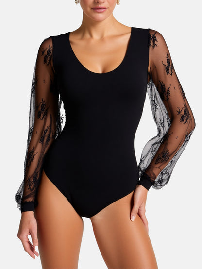 Rhyff Long Sleeve Body Suits Womens Thong Double Lined Round  S-XL