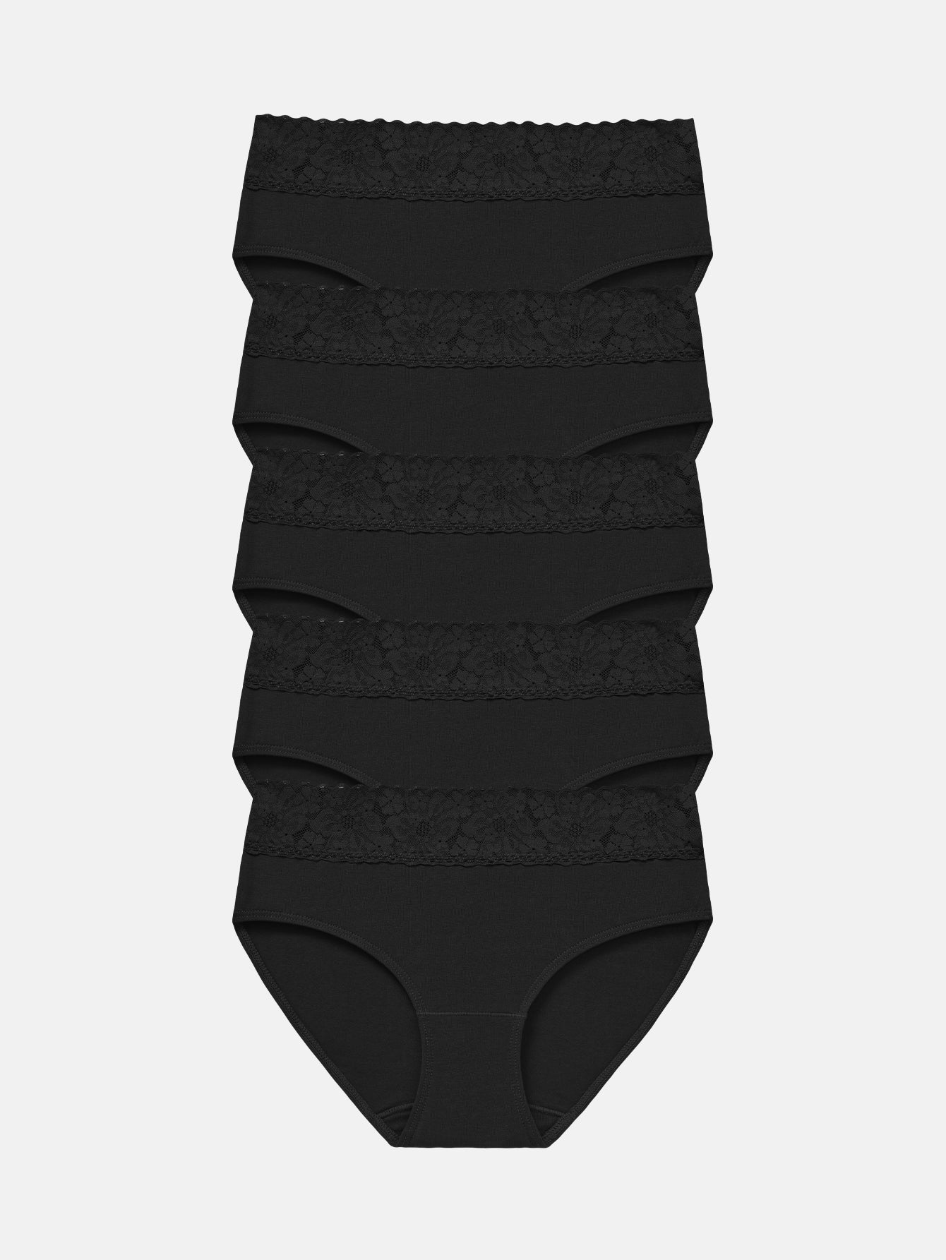RHYFF Womens Underwear Cotton lace panties Full Briefs Black-5 Pack 6004