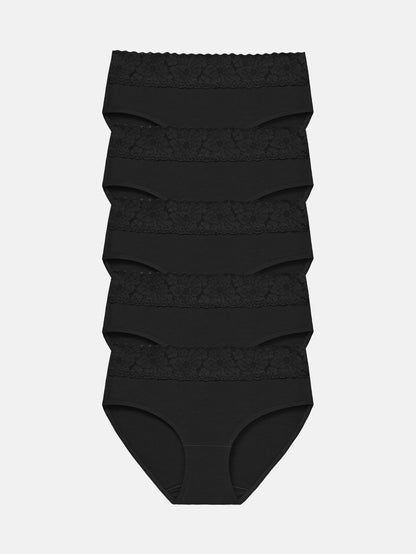 RHYFF Womens Underwear Cotton lace panties Full Briefs Black-5 Pack 6004