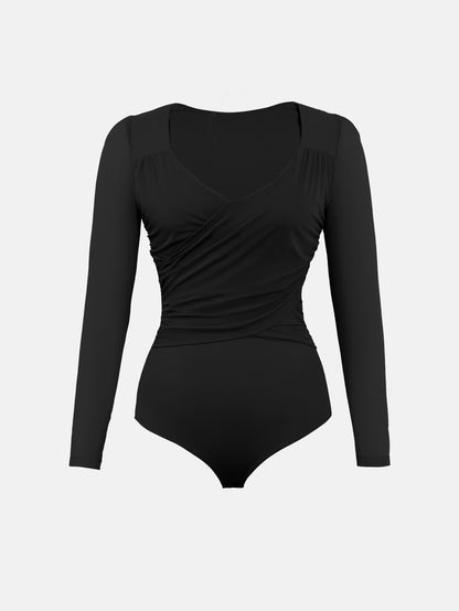 Rhyff Bodysuits for Womens Long Sleeve Sheer Mesh Ruched  S-XL