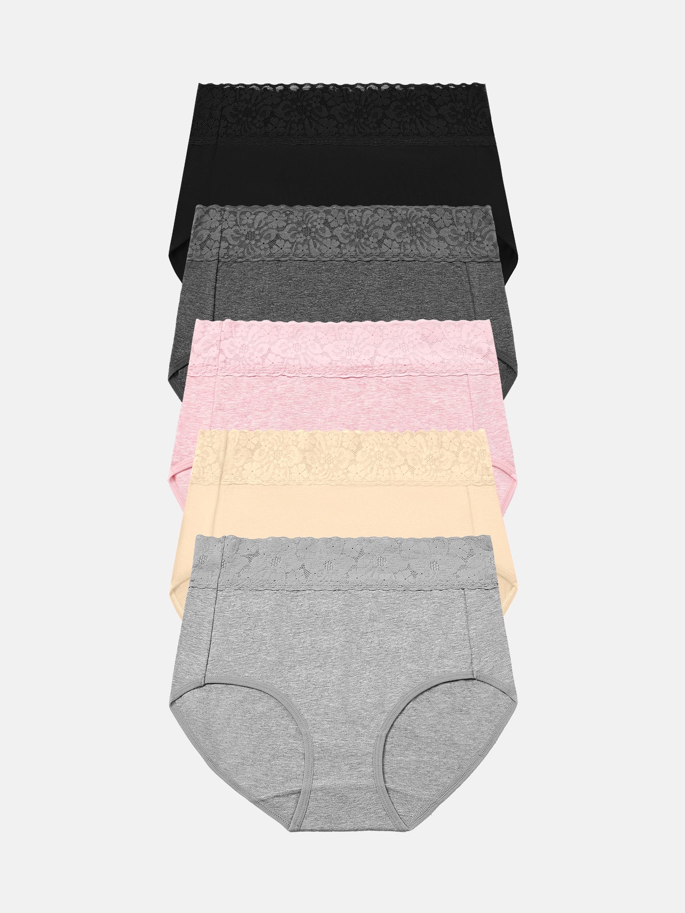 RHYFF Womens Underwear Cotton Lace PantiesFull Coverage Briefs S-3XL 5-Pack 6006