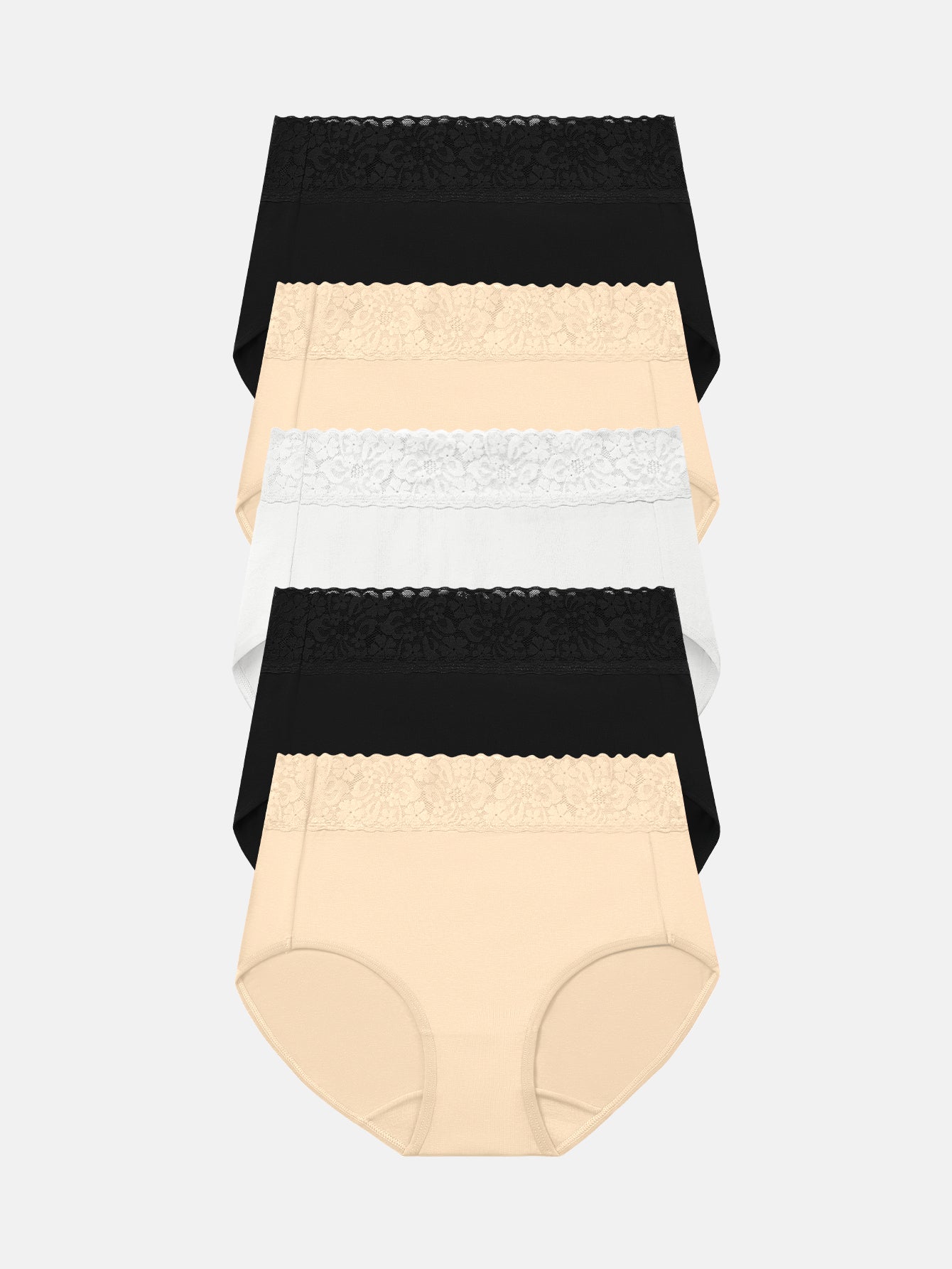 RHYFF Womens Underwear Cotton Lace PantiesFull Coverage Briefs S-3XL 5-Pack 6006