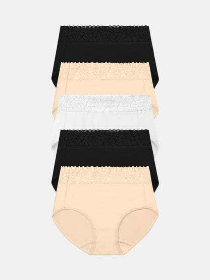 RHYFF Womens Underwear Cotton Lace PantiesFull Coverage Briefs S-3XL 5-Pack 6006