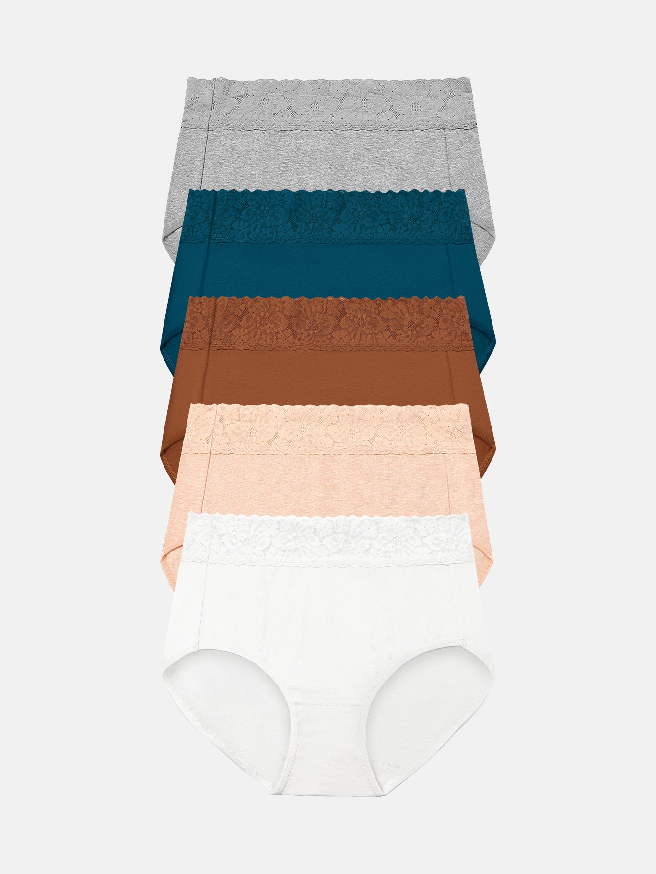 RHYFF Womens Underwear Cotton Lace PantiesFull Coverage Briefs S-3XL 5-Pack 6006