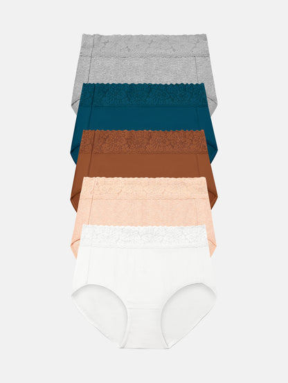 RHYFF Womens Underwear Cotton Lace PantiesFull Coverage Briefs S-3XL 5-Pack 6006