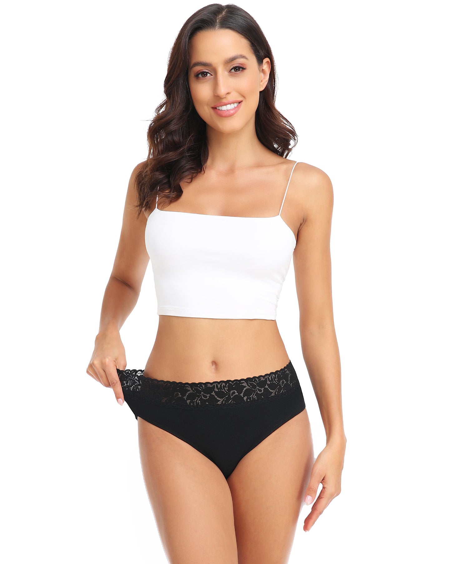RHYFF Womens Underwear Cotton Lace Panties Soft Bikini Panty Comfortable Hipster Stretch Full Ladies Briefs 5 Pack Black
