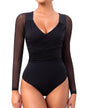 Bodysuits for Womens Long Sleeve Sheer Mesh Ruched Body Suits V Neck Going Out Tops S-XL