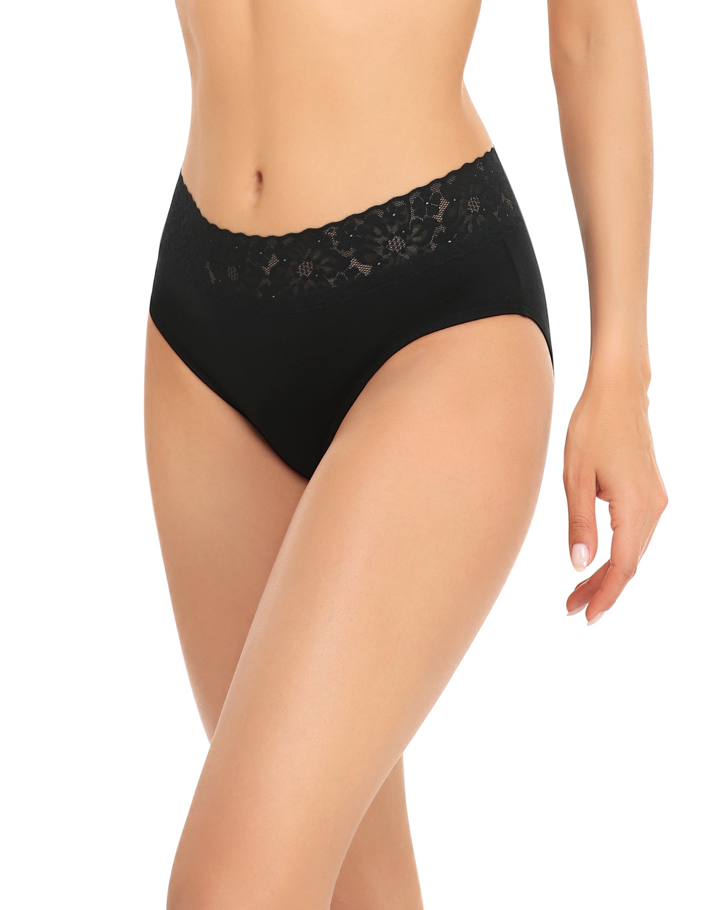 RHYFF Womens Underwear Cotton Bikini Panties Lace Soft Hipster Panty Ladies Stretch Full Briefs Black-5 Pack