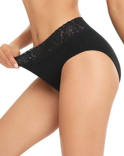 RHYFF Womens Underwear Cotton Bikini Panties Lace Soft Hipster Panty Ladies Stretch Full Briefs Black-5 Pack