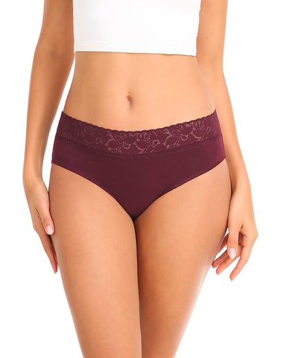 RHYFF Womens Underwear Cotton Lace Panties Soft Bikini Panty Comfortable Hipster Stretch Full Ladies Briefs 5 Pack Dark