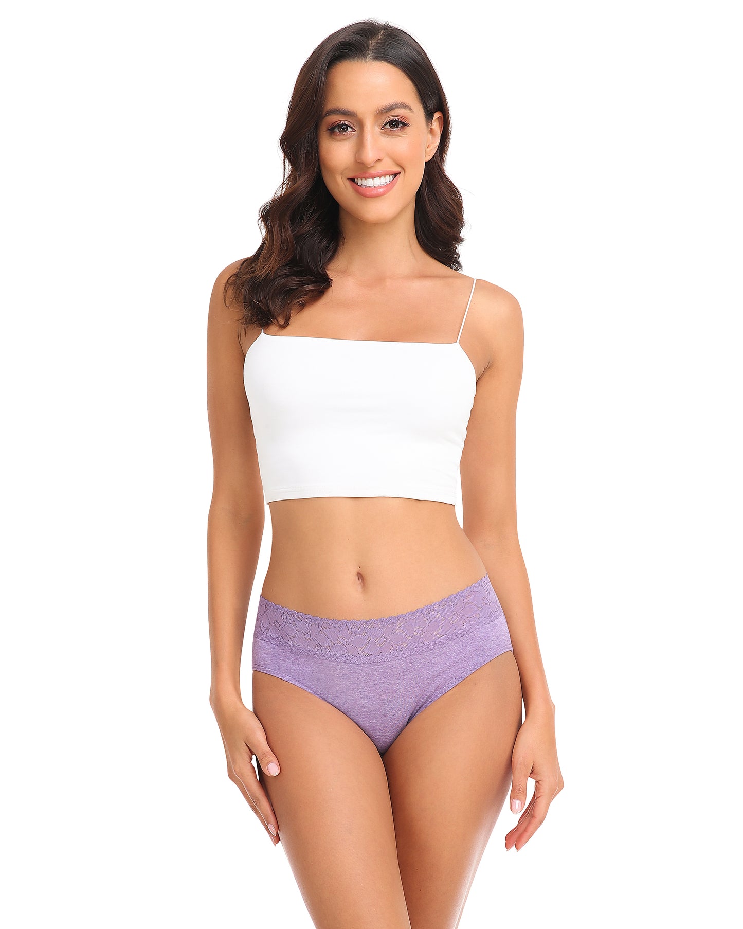 RHYFF Womens Underwear Cotton Lace Panties Soft Bikini Panty Comfortable Hipster Stretch Full Ladies Briefs 5 Pack Purple