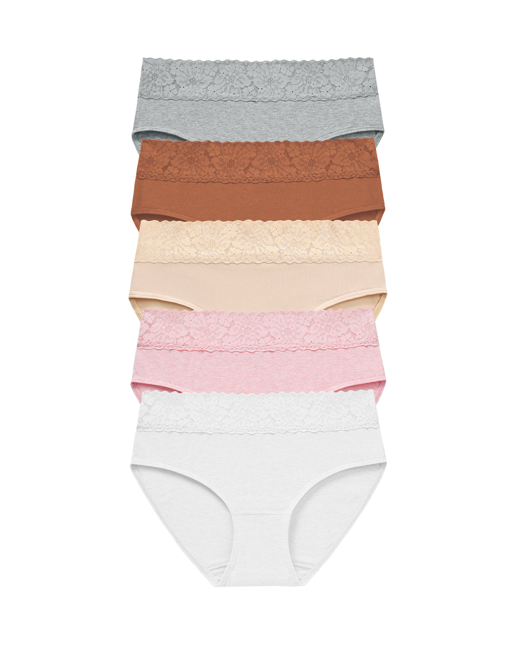 RHYFF Womens Underwear Cotton Hipster Panties Lace Panty Breathable Bikini Underpants Soft Ladies Plus Size Briefs Graypink 5 pack