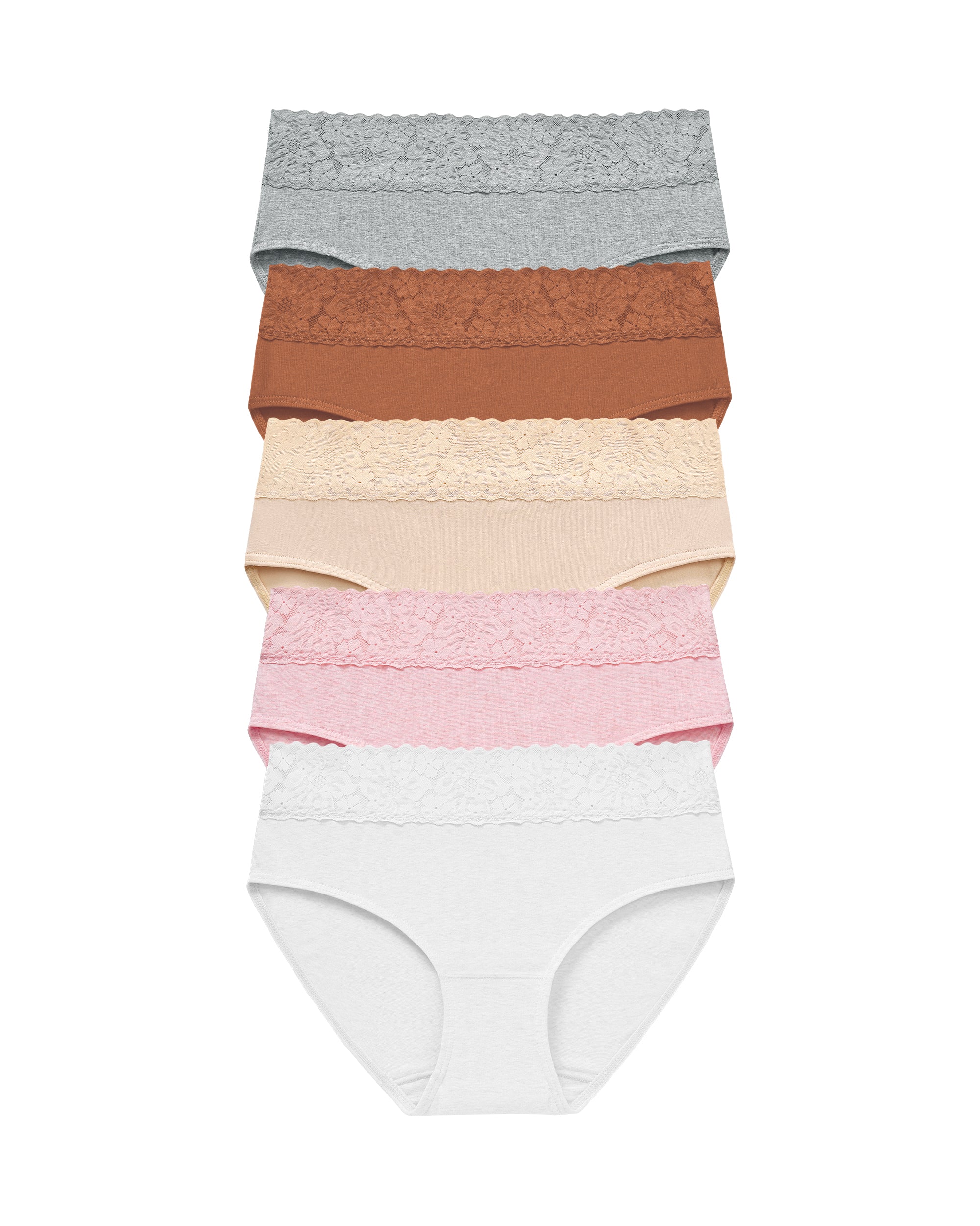 RHYFF Womens Underwear Cotton Hipster Panties Lace Panty Breathable Bikini Underpants Soft Ladies Plus Size Briefs Graypink 5 pack