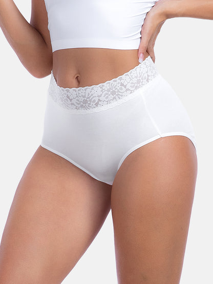 RHYFF Womens Underwear Cotton Lace PantiesFull Coverage Briefs S-3XL 5-Pack 6006