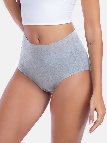 RHYFF Womens Underwear Cotton Lace PantiesFull Coverage Briefs S-3XL 5-Pack 6006