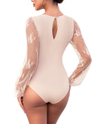 Long Sleeve Body Suits Womens Thong Double Lined Round  S-XL