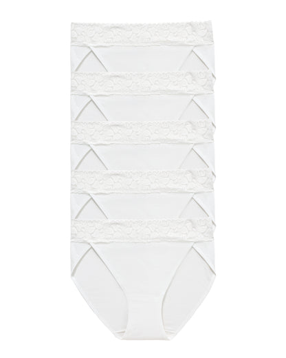 RHYFF Womens Underwear Cotton Bikini Panties High Cut Lace Panty Stretch Hipster Underpants Ladies Briefs White 5 pack 3168