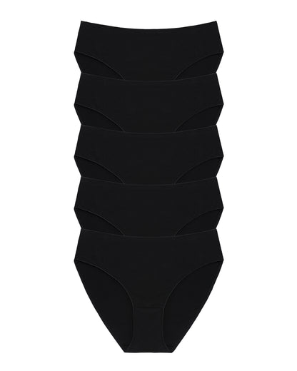 RHYFF Womens Underwear Cotton High Cut Panties Comfort Bikini Panty Stretch Hipster Underpants Breathable Ladies Briefs BLACK 5 PACK
