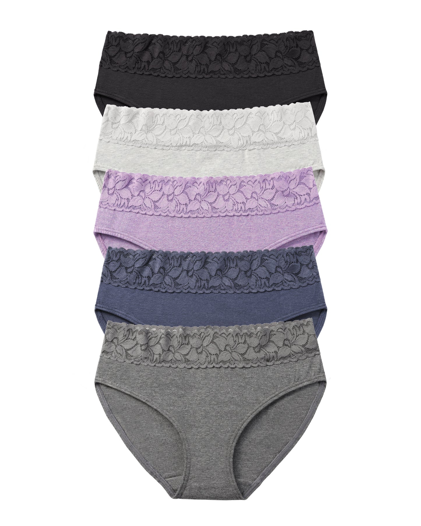 RHYFF Womens Underwear Cotton Lace Panties Soft Bikini Panty Comfortable Hipster Stretch Full Ladies Briefs 5 Pack Purple