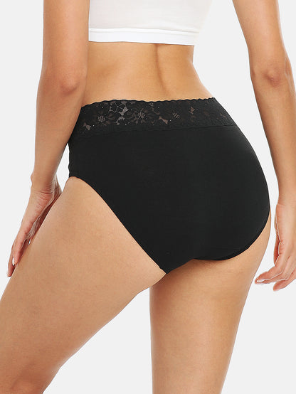 RHYFF Womens Underwear Cotton lace panties Full Briefs Black-5 Pack 6004