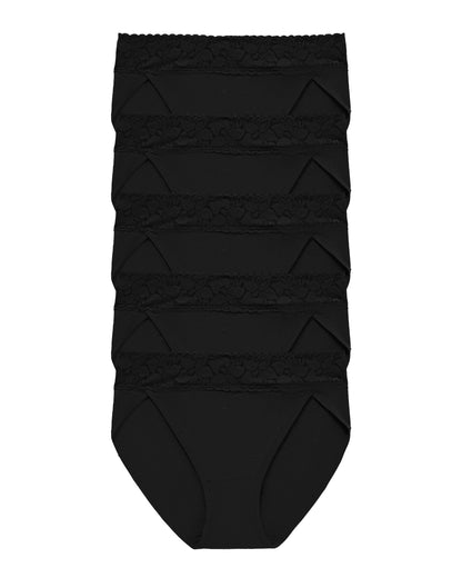 RHYFF Womens Underwear Cotton Bikini Panties High Cut Lace Panty Stretch Hipster Underpants Ladies Briefs Black 5 pack 3168