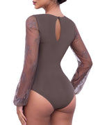 Long Sleeve Body Suits Womens Thong Double Lined Round  S-XL