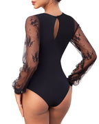 Long Sleeve Body Suits Womens Thong Double Lined Round  S-XL