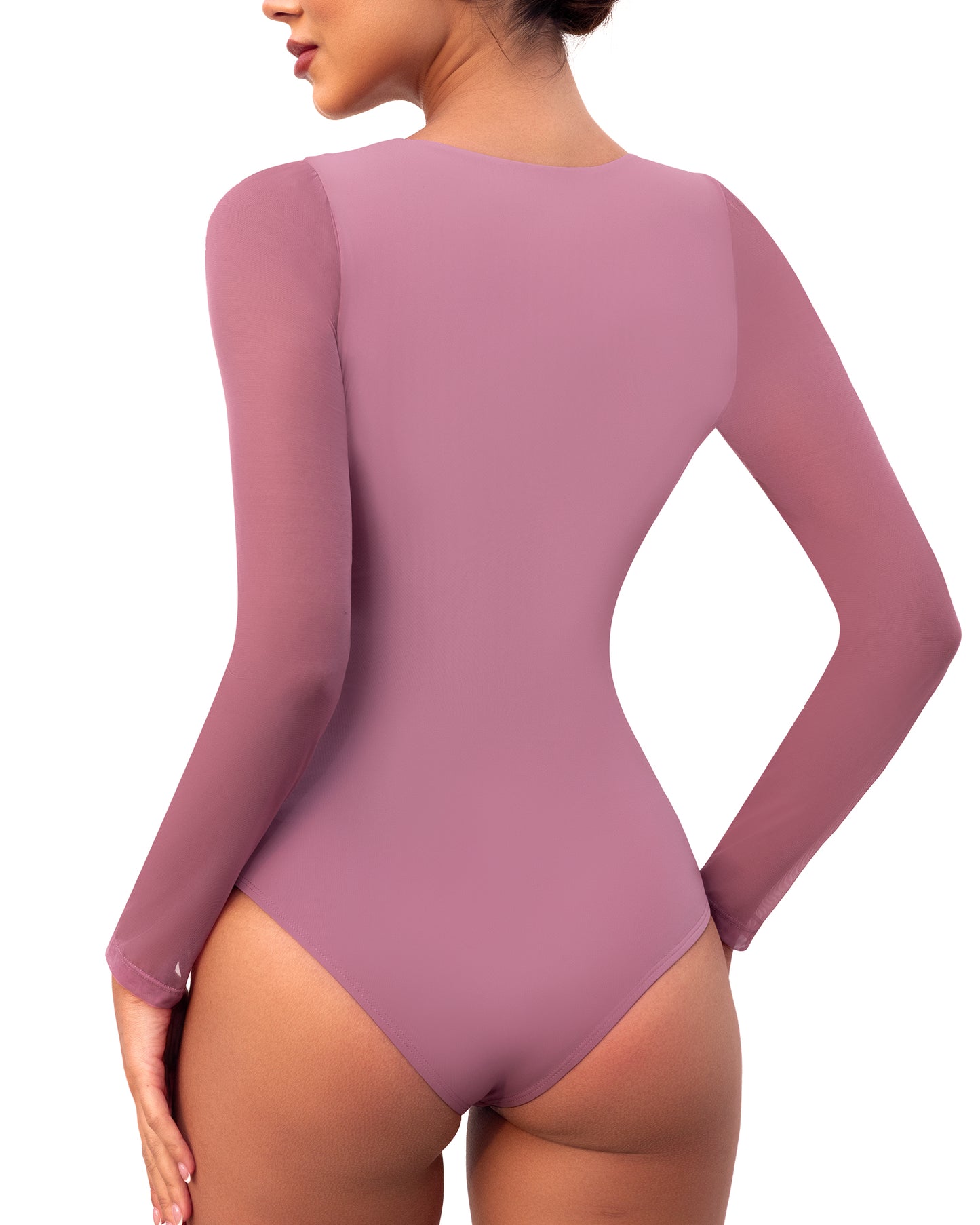 Bodysuits for Womens Long Sleeve Sheer Mesh Ruched Body Suits V Neck Going Out Tops S-XL