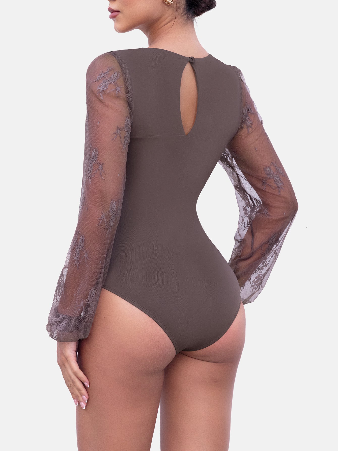 Rhyff Long Sleeve Body Suits Womens Thong Double Lined Round  S-XL