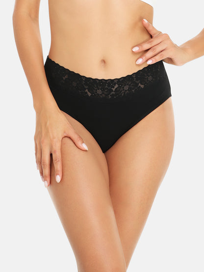 RHYFF Womens Underwear Cotton lace panties Full Briefs Black-5 Pack 6004
