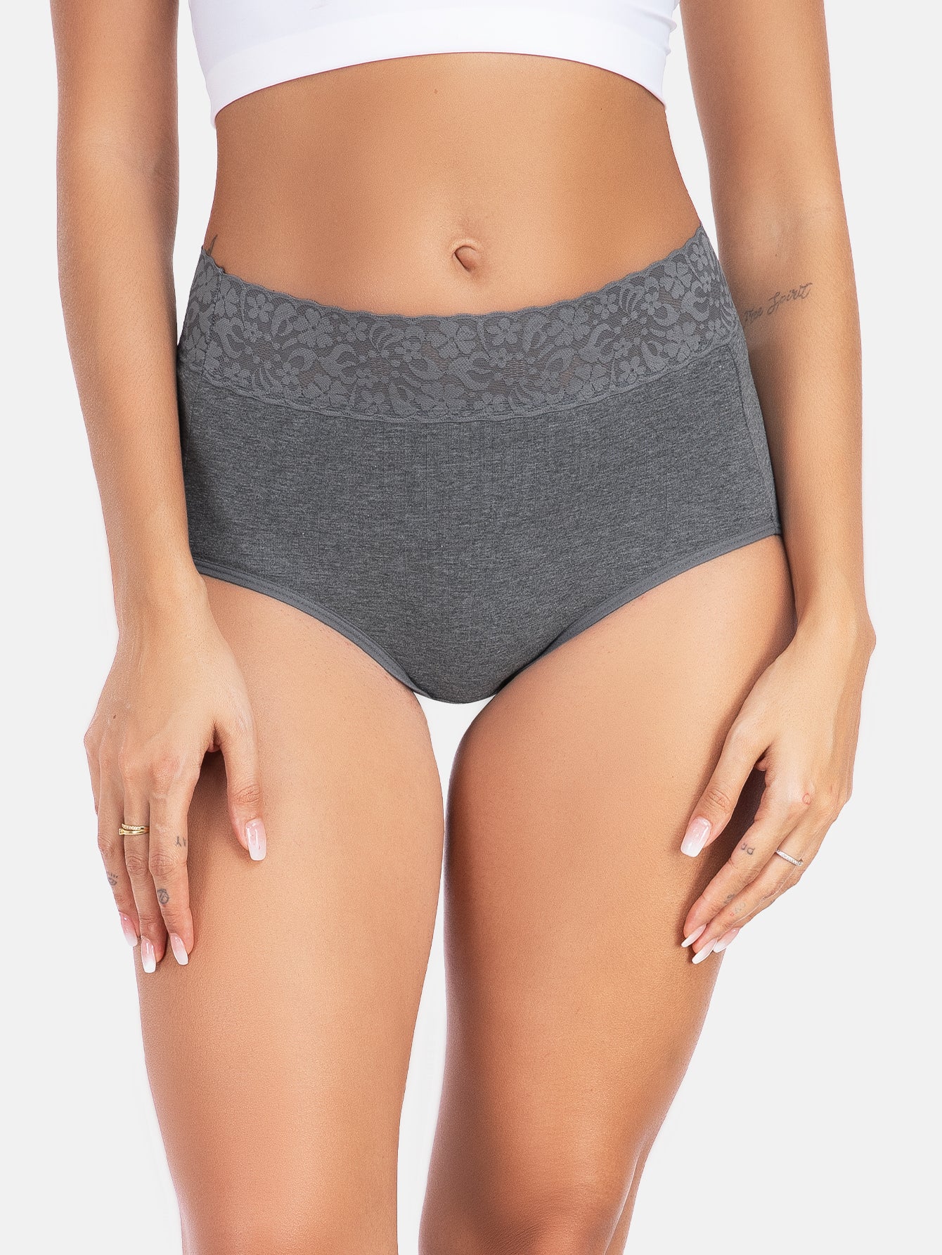 RHYFF Womens Underwear Cotton Lace PantiesFull Coverage Briefs S-3XL 5-Pack 6006